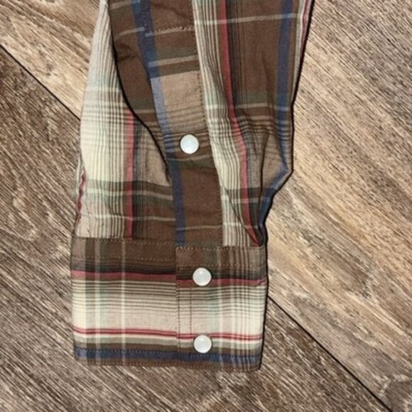 Roper Wear The West Pearl Snap Long Sleeve Plaid Shirt, Brown and Blue, Size M - Picture 5 of 7